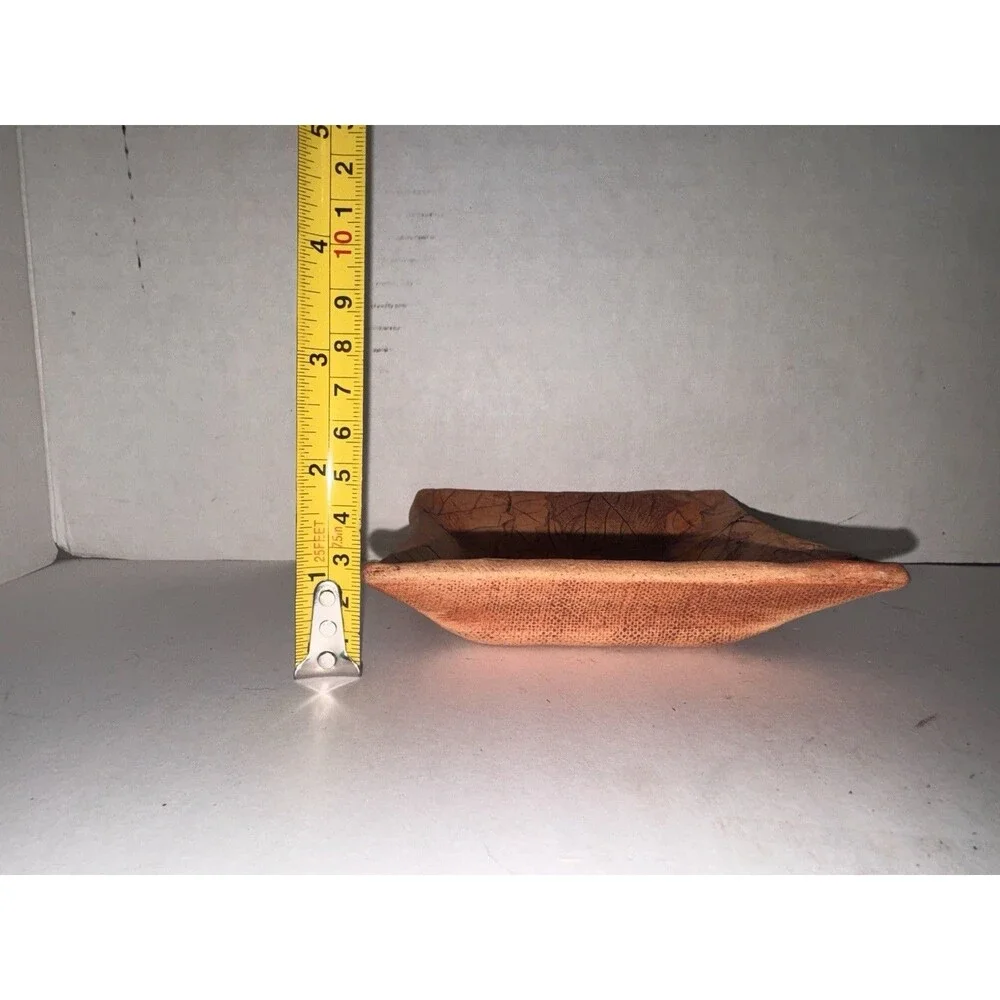 Signed Malabar Pottery Clay Stamped Leaves 5” Square Trinket Dish Plate Florida